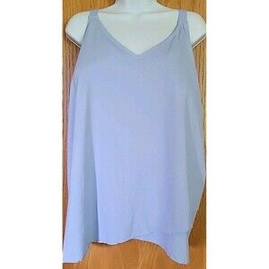 Lands End 2X/L Blue Swim Top Women's Solid Adjustable Straps Tulip Hem Tall S815